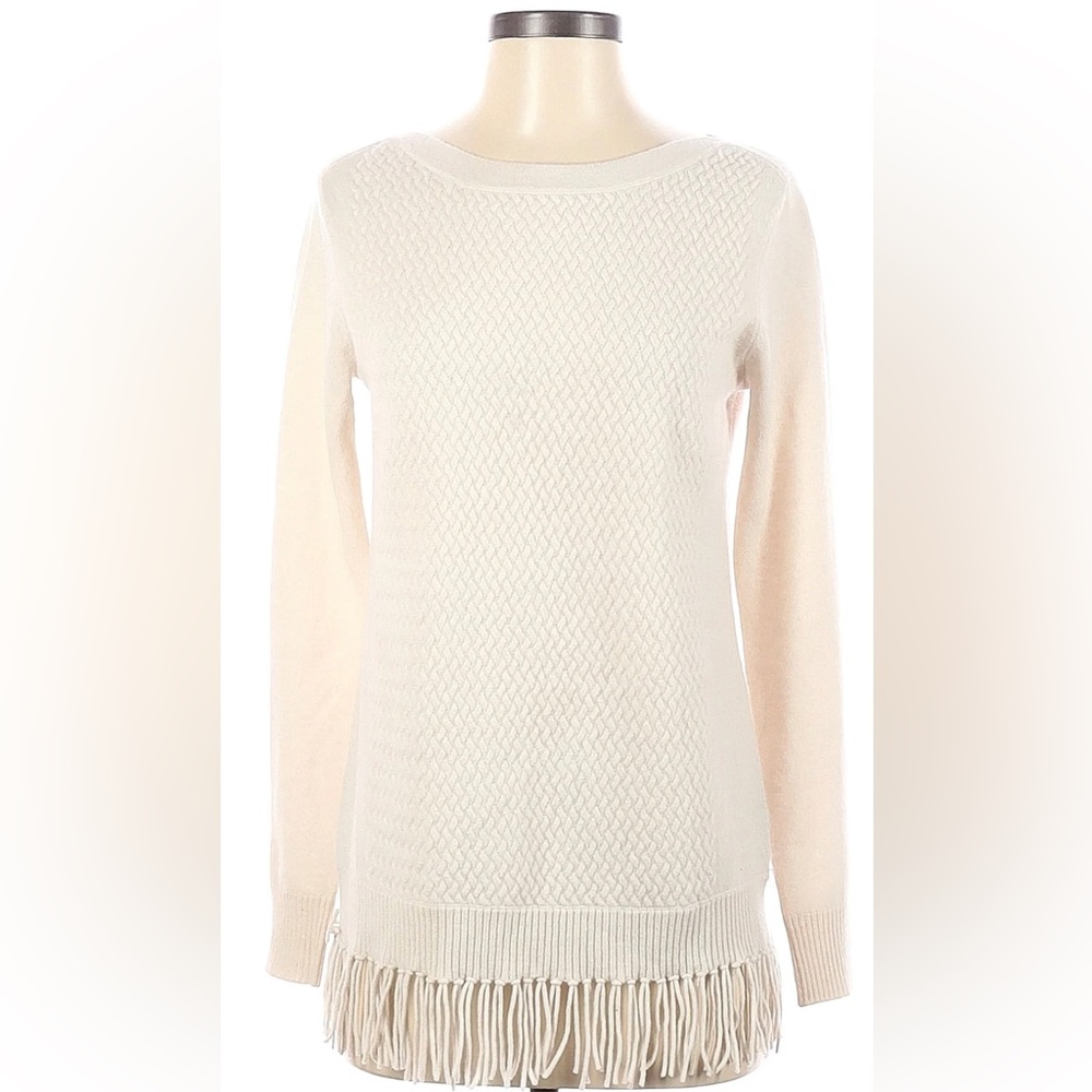 100% Cashmere fringed sweater- cream/off white- gorgeous and soft!
